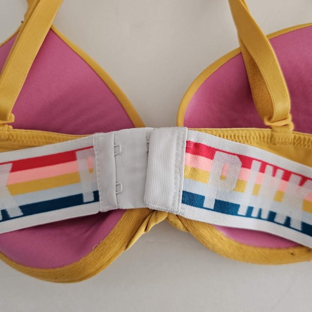 PINK Victorias Secret 32A Tshirt Lightly Lined Bra Yellow Rainbow - Picture 5 of 8
